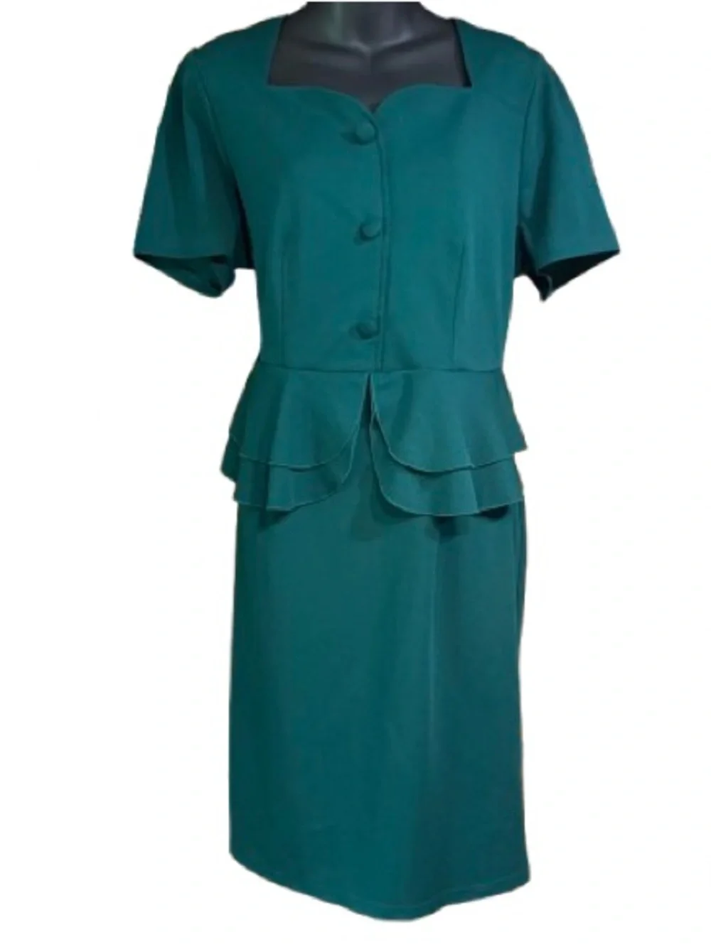 Aisize Reproduction Women's 1940s Vintage Square Peplum Bodycon Dress - Picture 2 of 14